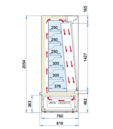 Vitrine murale avec système de déflecteur mobile avec ouverture « à la demande »