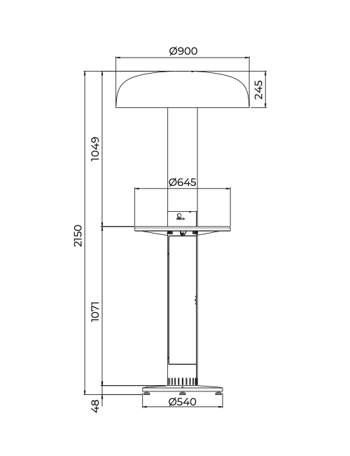 Chauffe terrasse à pellets avec table de 65 cm et chapeau de 90cm Chauffe terrasse à pellets avec table de 65 cm et chapeau de 90cm