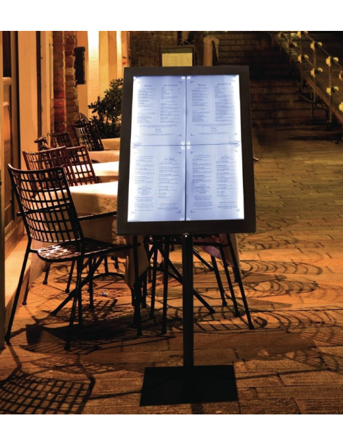 Présentoir éclairé LED Securit noir avec poteau et pied