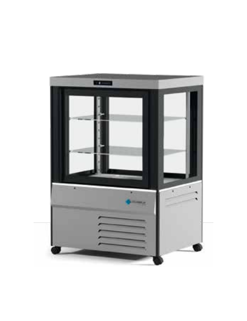 Vitrine pâtissière positive DESIGN 4 faces vitrées plateaux en verre gris Vitrine pâtissière positive DESIGN 4 faces vitrées plateaux en verre gris