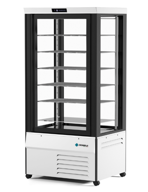 Vitrine pâtissière positive DESIGN 4 faces vitrées plateaux en verre BLANC Vitrine pâtissière positive DESIGN 4 faces vitrées plateaux en verre BLANC