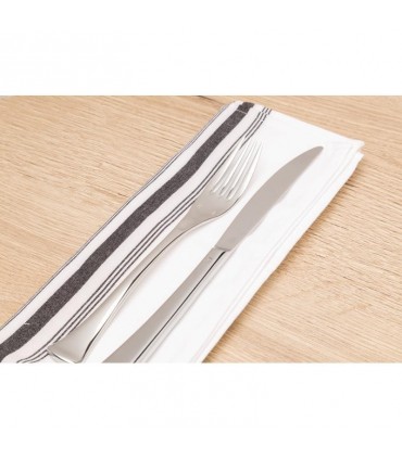 Boîte de 10 serviettes de table bistro avec rayures noires en polyester