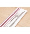 Boîte de 10 serviettes de table bistro avec rayures bordeaux en polyester